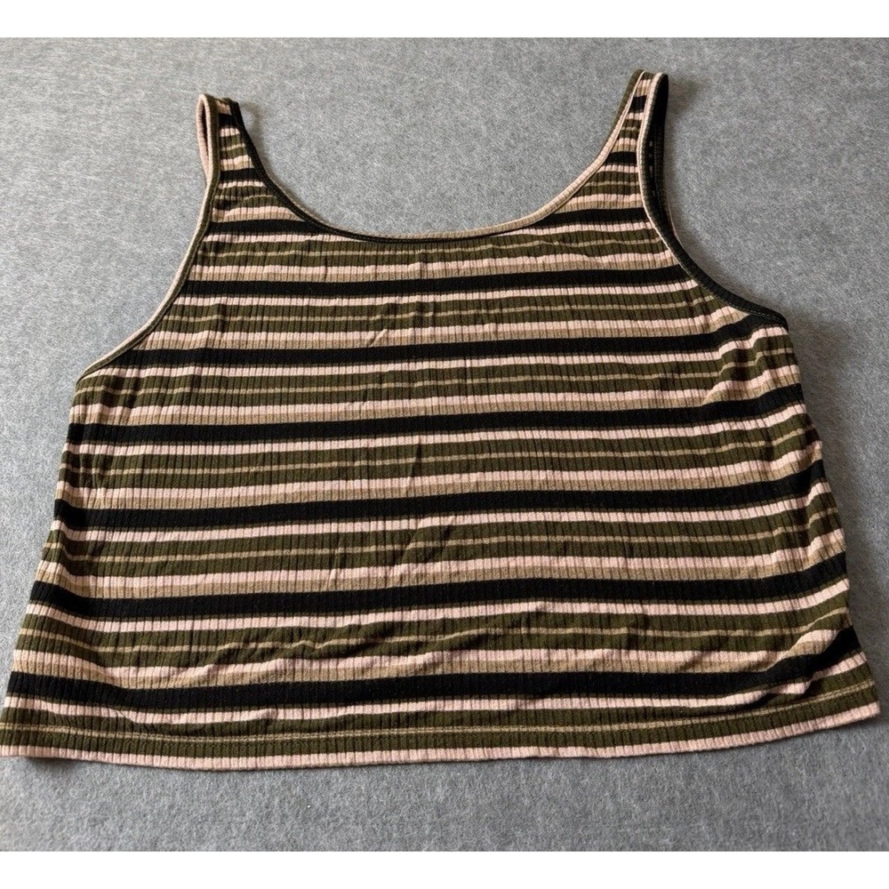 Minimalist Y2K American Eagle Soft earthy Neutral Women Small Crop Striped Tank